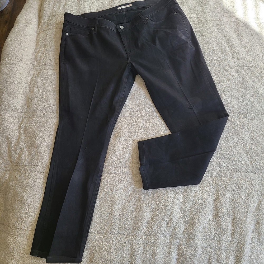Levis Jeans Womens 24W Plus Black Denim 414 Classic Straight High Rise Stretch - Picture 2 of 15